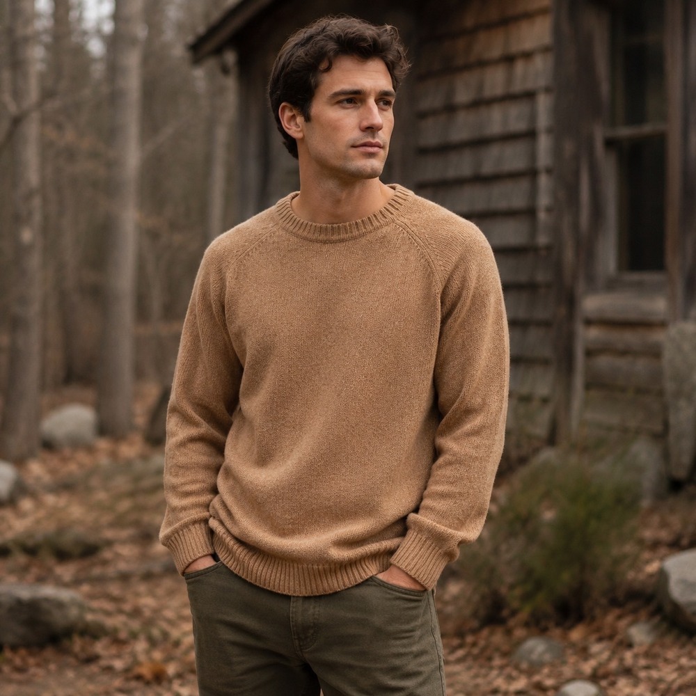 LL Bean Sweater Mens XXL-Tall Brown Vintage 100% Shetland Wool Crew Neck Raglan